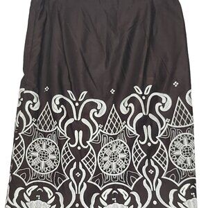 LOFT brown embroidered 100% cotton‎ Fully lined A-line skirt size 8